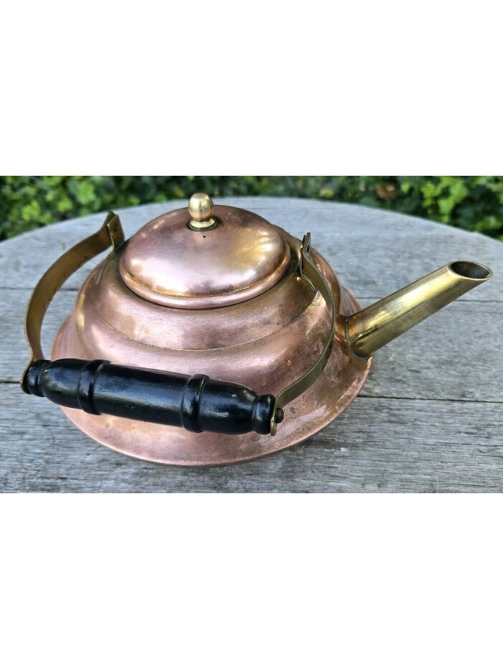 Vintage Copper Tea Kettle Tinned Black Wooden Handle Unbranded Holds 6 Cups 48oz